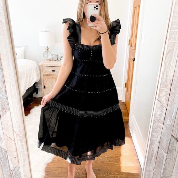 Ulla Johnson Rosalie Midi Dress Black Silk Tiered Prairie Cottagecore Size 4 - Picture 14 of 16